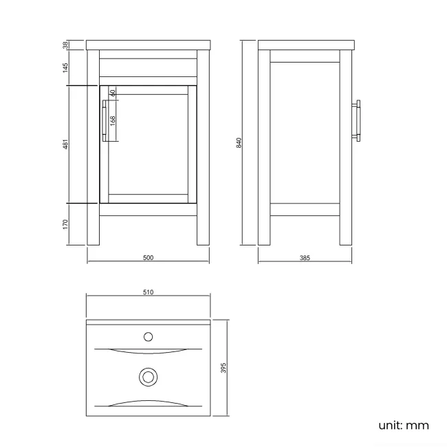 Bermuda Chalk White Basin Vanity 500mm - Brass Knurled Handles