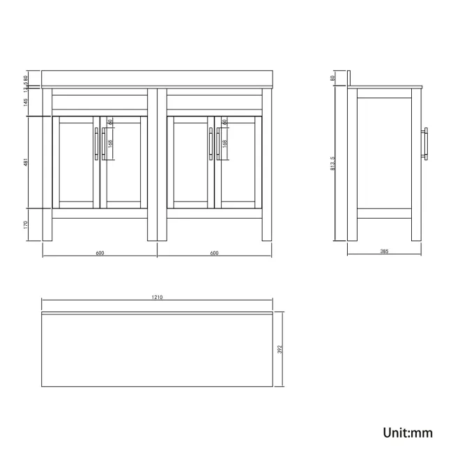 Bermuda Graphite Grey Vanity with Marble Top & Curved Counter Top Basin 1200mm - Brass Knurled Handles