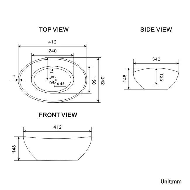 Bermuda Inky Blue Vanity with Marble Top & Oval Counter Top Basin 600mm - Brass Knurled Handles