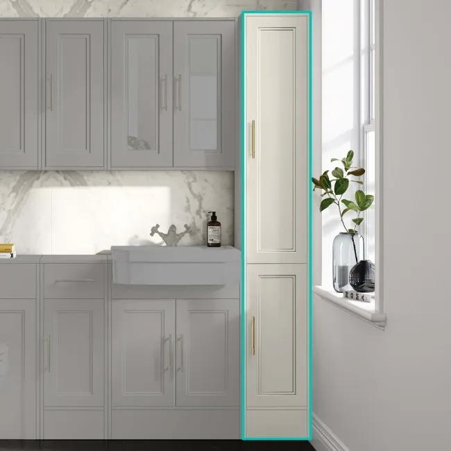 Monaco Chalk White Floor Standing Tall Cabinet Unit 300mm - Brass Knurled Handles