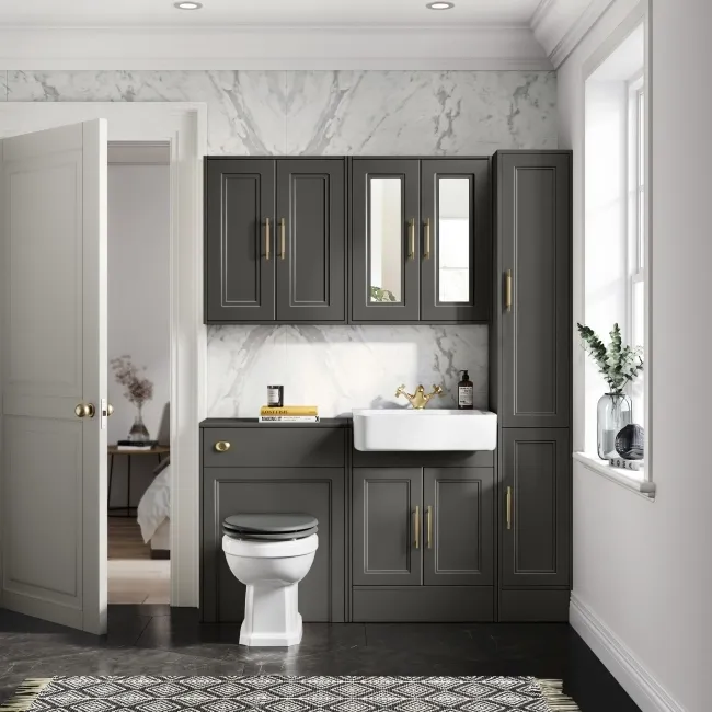 Monaco Graphite Grey Basin Vanity 600mm - Brass Knurled Handles