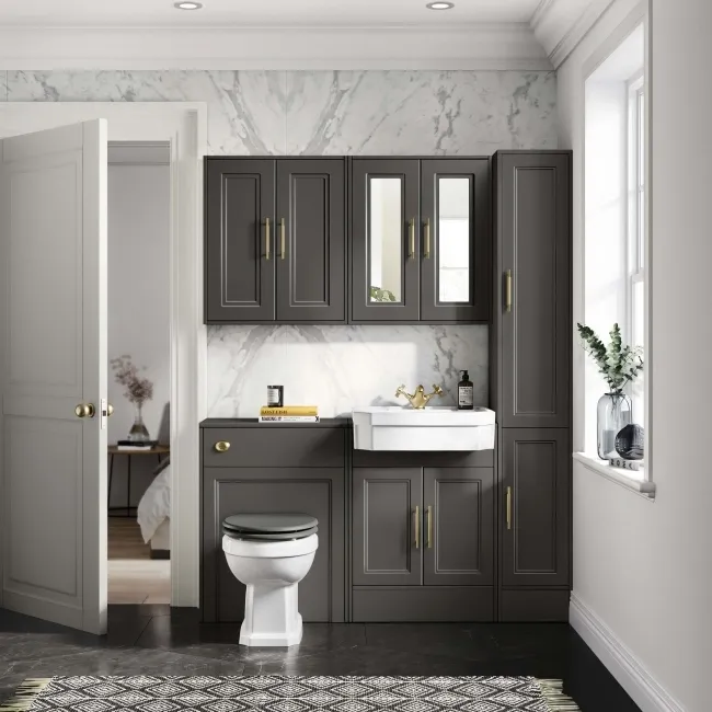 Monaco Graphite Grey Traditional Basin Vanity 600mm - Brass Knurled Handles