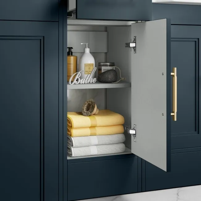 Monaco Inky Blue Side Cabinet Unit 300mm - Brass Knurled Handles