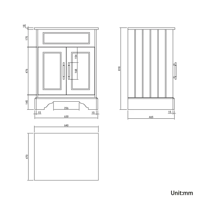 Lucia Chalk White Cabinet with Oak Effect Top 640mm (Excludes Counter Top Basin) - Brass Knurled Handles