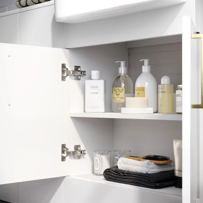 Harper Gloss White Combination Vanity Basin 1500mm (Excludes Toilet) - Brushed Brass Accents