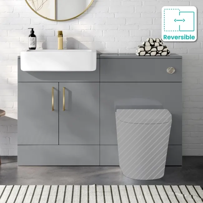 Harper Stone Grey Basin Vanity and Back To Wall Toilet Unit 1200mm (Excludes Toilet) - Brushed Brass Accents