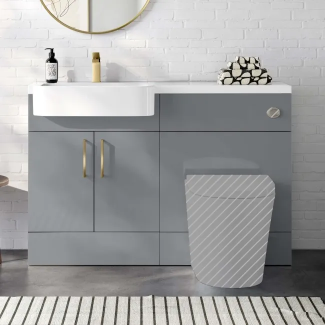 Harper Stone Grey Basin Vanity and Back To Wall Toilet Unit 1200mm (Excludes Toilet) - Brushed Brass Accents - Left Handed