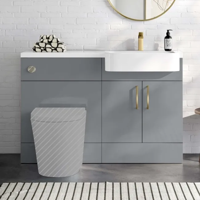 Harper Stone Grey Basin Vanity and Back To Wall Toilet Unit 1200mm (Excludes Toilet) - Brushed Brass Accents - Right Handed