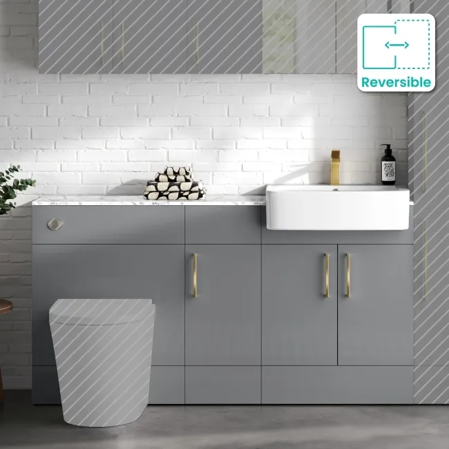 Harper Stone Grey Combination Vanity Basin with Marble Top 1500mm (Excludes Toilet) - Brushed Brass Accents