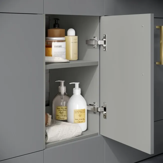 Harper Stone Grey Combination Vanity Basin with Marble Top 1500mm (Excludes Toilet) - Brushed Brass Accents