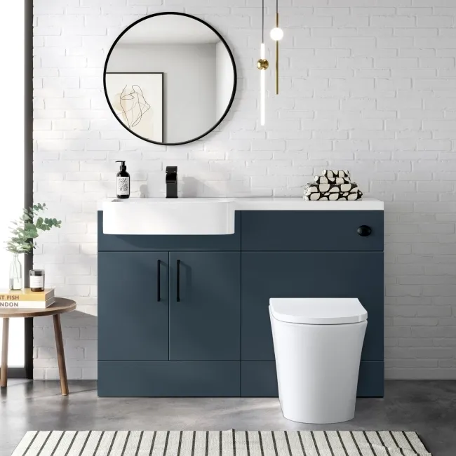 Harper Navy Blue Combination Vanity Basin and Tucson Toilet 1200mm - Black Accents - Left Handed