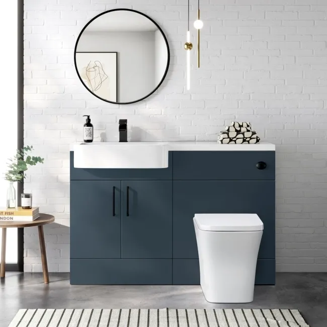 Harper Navy Blue Combination Vanity Basin and Houston Toilet 1200mm - Black Accents - Left Handed