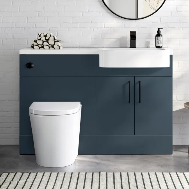Harper Navy Blue Combination Vanity Basin and Boston Toilet 1200mm - Black Accents - Right Handed