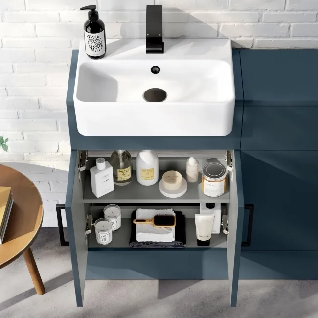 Harper Navy Blue Combination Vanity Basin & Houston Toilet 1000mm - Black Accents