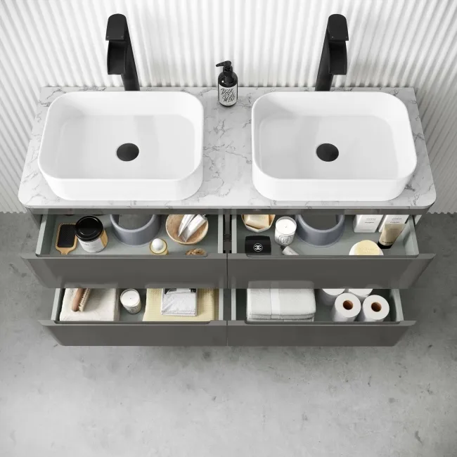 Corsica Tungsten Grey Wall Hung Drawer Vanity with Marble Top & Marin Basin 1200mm