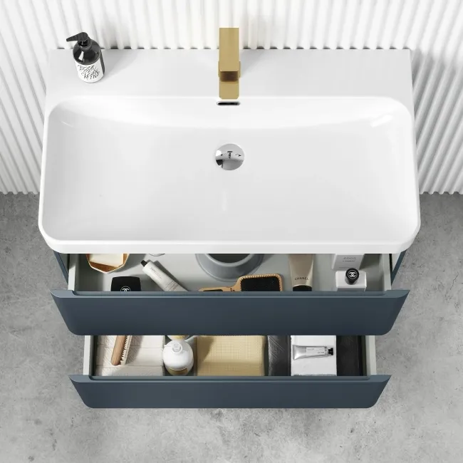 Corsica Inky Blue Basin Drawer Vanity 800mm