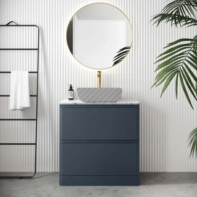 Corsica Inky Blue Drawer Vanity with Marble Top 800mm - Excludes Counter Top Basin