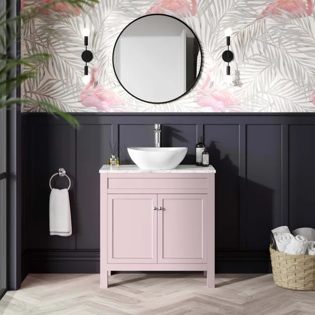 Bermuda Cashmere Pink Vanity with Marble Top & Oval Counter Top Basin 800mm