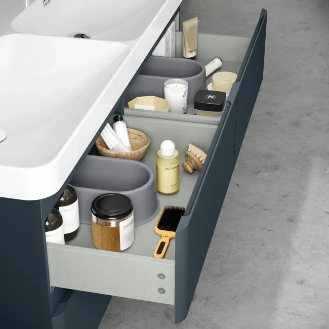 Corsica Inky Blue Wall Hung Double Basin Drawer Vanity 1200mm