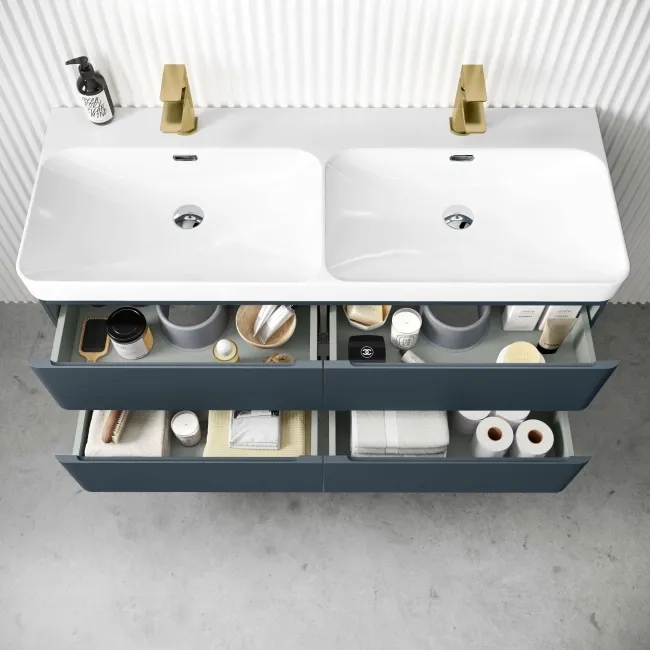 Corsica Inky Blue Wall Hung Double Basin Drawer Vanity 1200mm