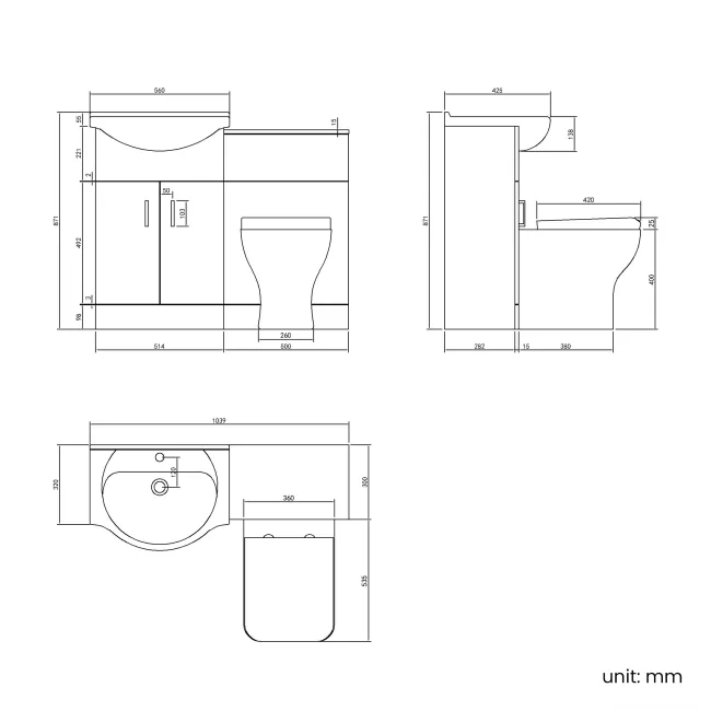 Quartz Gloss White Combination Vanity Basin and Houston Toilet 1050mm