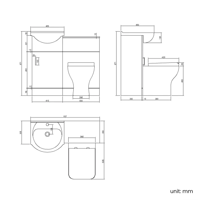 Quartz Gloss White Combination Vanity Basin and Houston Toilet 950mm - Black Accents
