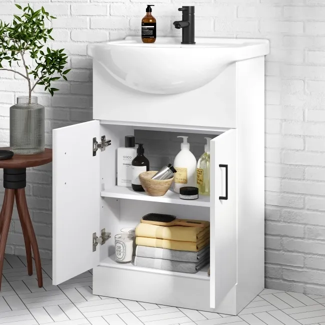 Quartz Gloss White Combination Vanity Basin and Houston Toilet 1050mm - Black Accents