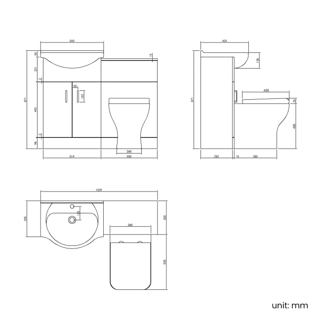 Quartz Gloss White Combination Vanity Basin and Houston Toilet 1050mm - Black Accents