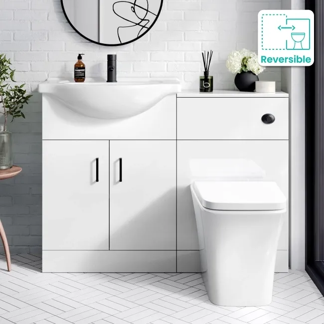 Quartz Gloss White Combination Vanity Basin and Houston Toilet 1150mm - Black Accents