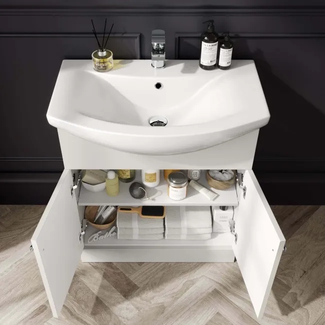 Capri Cotton White Vanity with Semi Recessed Basin 750mm - Brushed Handles