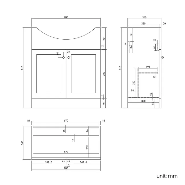 Capri Cotton White Vanity with Semi Recessed Basin 750mm - Chrome Handles
