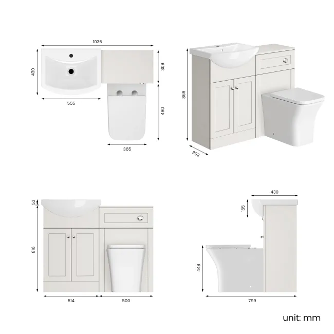 Capri Cotton White Combination Vanity Basin and Houston Toilet 1050mm - Chrome Handles