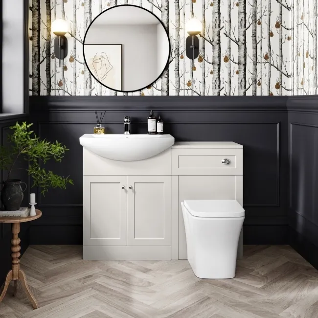 Capri Cotton White Combination Vanity Basin and Houston Toilet 1150mm - Chrome Handles