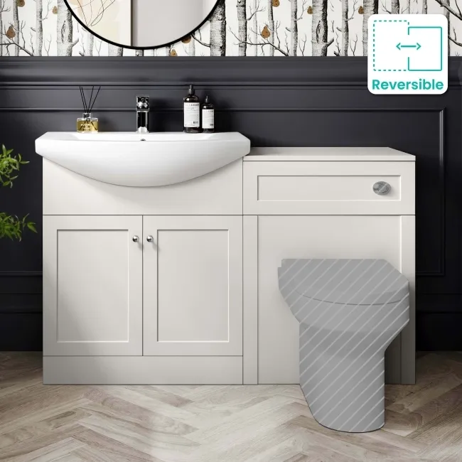Capri Cotton White Basin Vanity and Back To Wall Unit 1350mm (Excludes Toilet) - Chrome Handles
