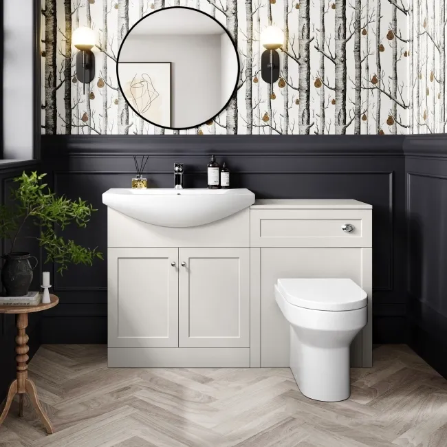 Capri Cotton White Combination Vanity Basin and Denver Toilet 1350mm - Chrome Handles