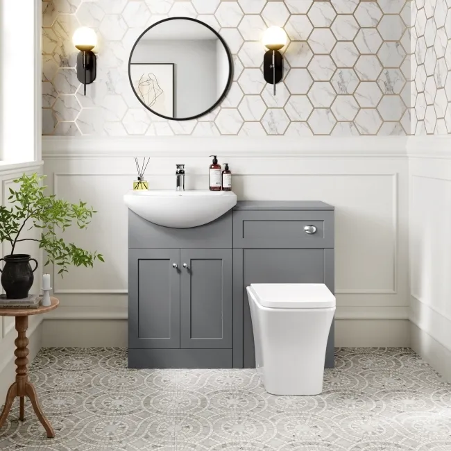 Capri Fog Grey Combination Vanity Basin and Houston Toilet 1050mm - Chrome Handles