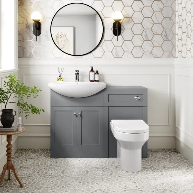 Capri Fog Grey Combination Vanity Basin and Denver Toilet 1150mm - Chrome Handles