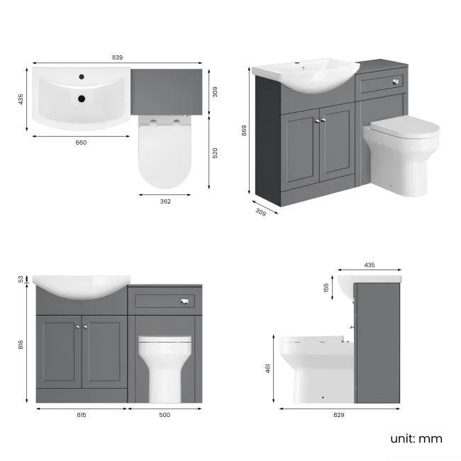Capri Fog Grey Combination Vanity Basin and Denver Toilet 1150mm - Chrome Handles
