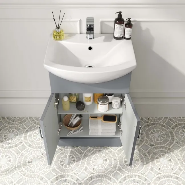 Capri Fog Grey Vanity with Semi Recessed Basin 550mm - Traditional Handles