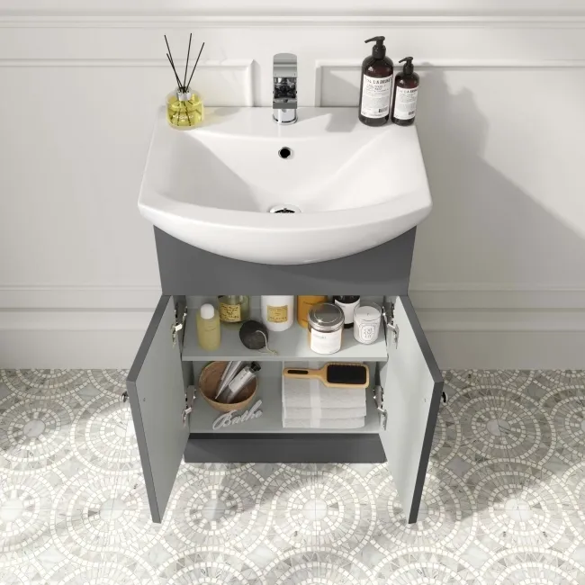Capri Slate Grey Vanity with Semi Recessed Basin 550mm - Brushed Handles
