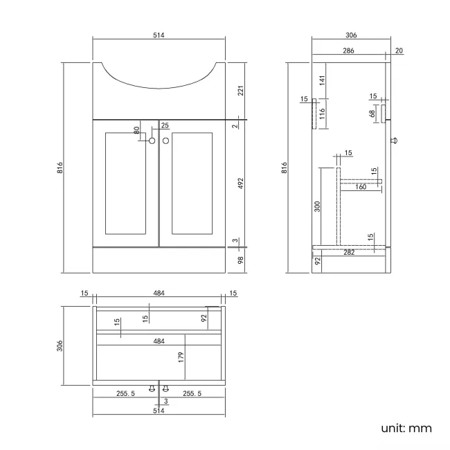 Capri Slate Grey Vanity with Semi Recessed Basin 550mm - Brushed Handles