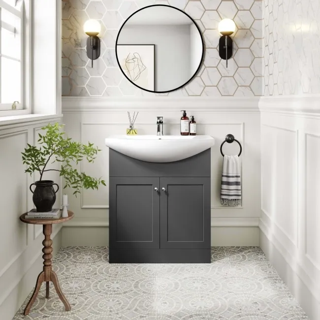 Capri Slate Grey Vanity with Semi Recessed Basin 750mm - Chrome Handles