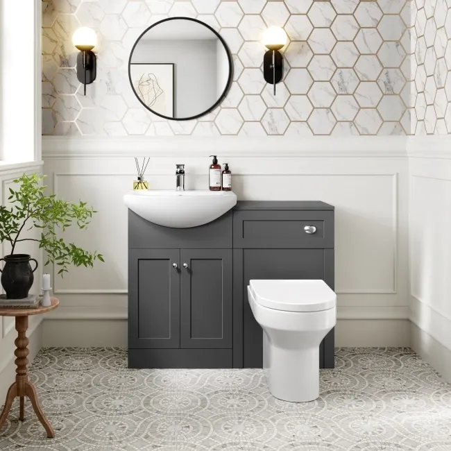Capri Slate Grey Combination Vanity Basin and Denver Toilet 1050mm - Chrome Handles