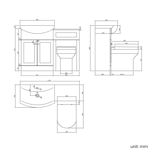 Capri Slate Grey Combination Vanity Basin and Denver Toilet 1150mm - Chrome Handles