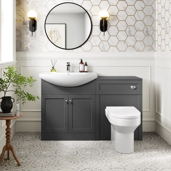 Capri Slate Grey Combination Vanity Basin and Denver Toilet 1350mm - Chrome Handles