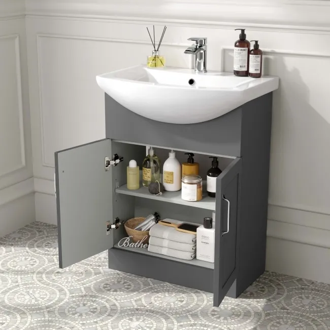 Capri Slate Grey Vanity with Semi Recessed Basin 650mm - Traditional Handles