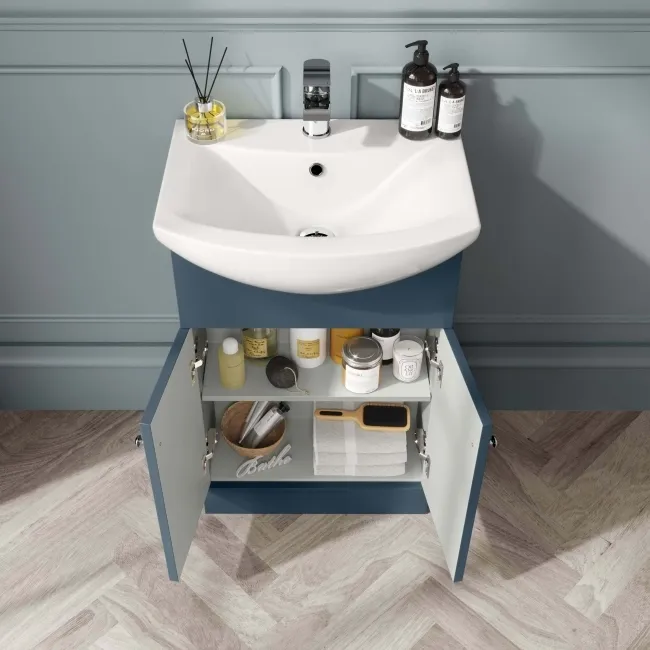 Capri Navy Blue Basin Vanity and Back To Wall Unit 1050mm (Excludes Toilet) - Chrome Handles