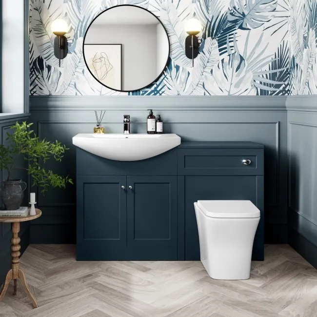 Capri Navy Blue Combination Vanity Basin and Houston Toilet 1350mm - Chrome Handles