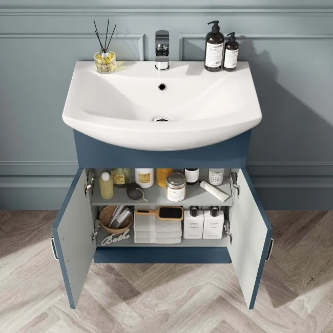Capri Navy Blue Vanity with Semi Recessed Basin 650mm - Traditional Handles