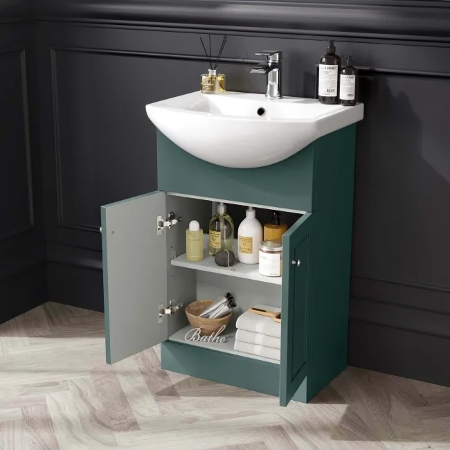 Capri Mystic Green Vanity with Semi Recessed Basin 550mm - Brushed Handles